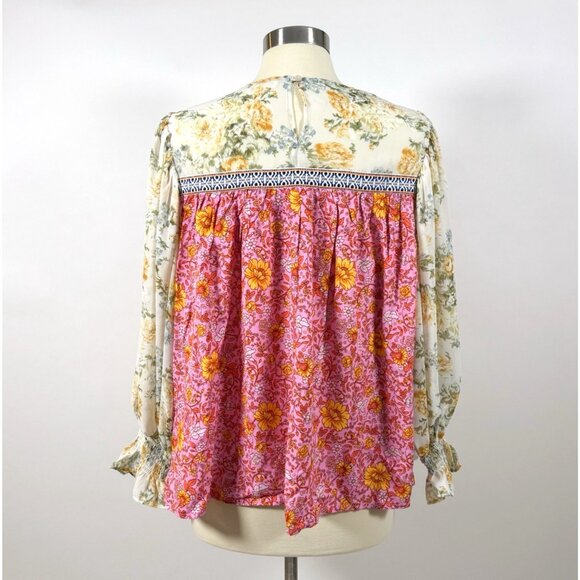 Entro Bright Floral Mixed Print Embroidered Blouse - Size Small - Picture 3 of 6